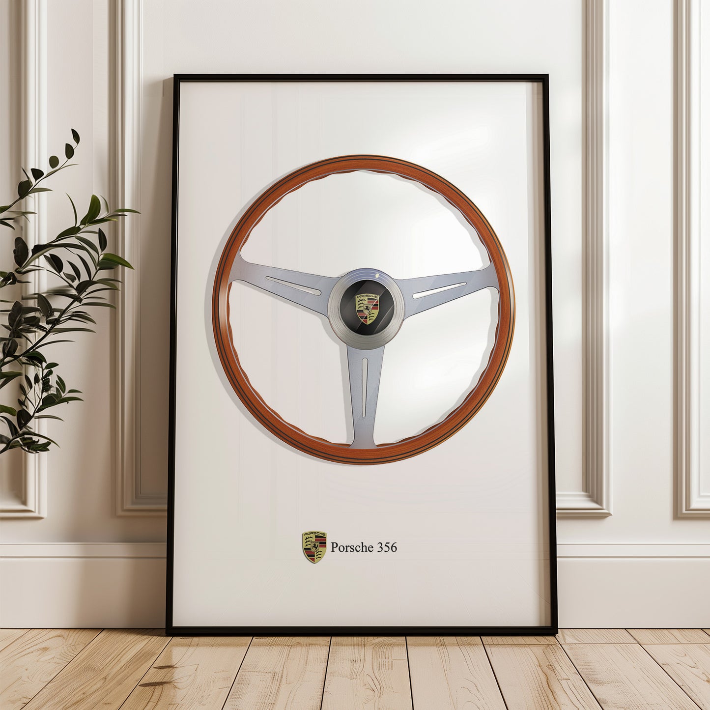 Porsche 356 Speedster classic car steering wheel - luxury classic car illustration, automotive wall art/decor