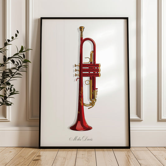 Miles Davis red trumpet - Luxury Instrument illustration, Musical wall art/decor