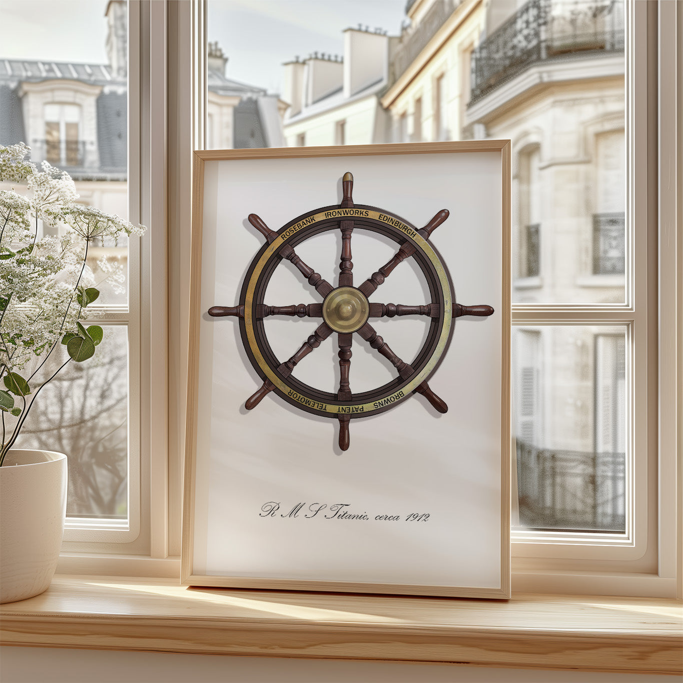 HMS Titanic Ships Wheel - Ship illustration, historic maritime Wall art/decor