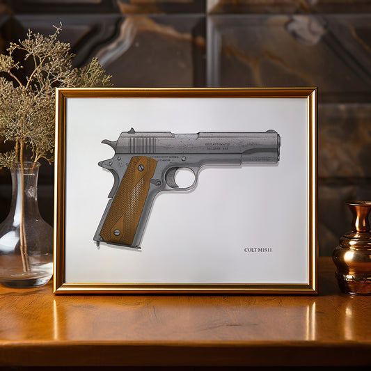 Vintage Colt M1911 handgun - Luxury gun illustration, Weapon Wall art/decor