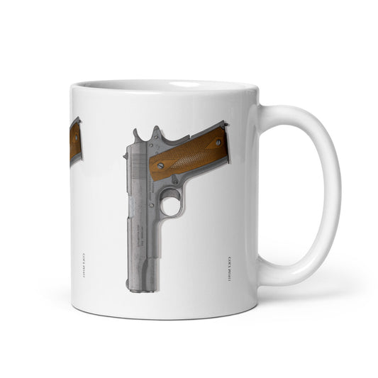 Vintage Colt M1911 classic pistol luxury mug, by Trophyroomy