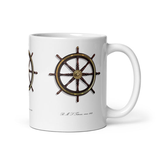 HMS Titanic Ships Wheel luxury ceramic mug, by Trophyroomy